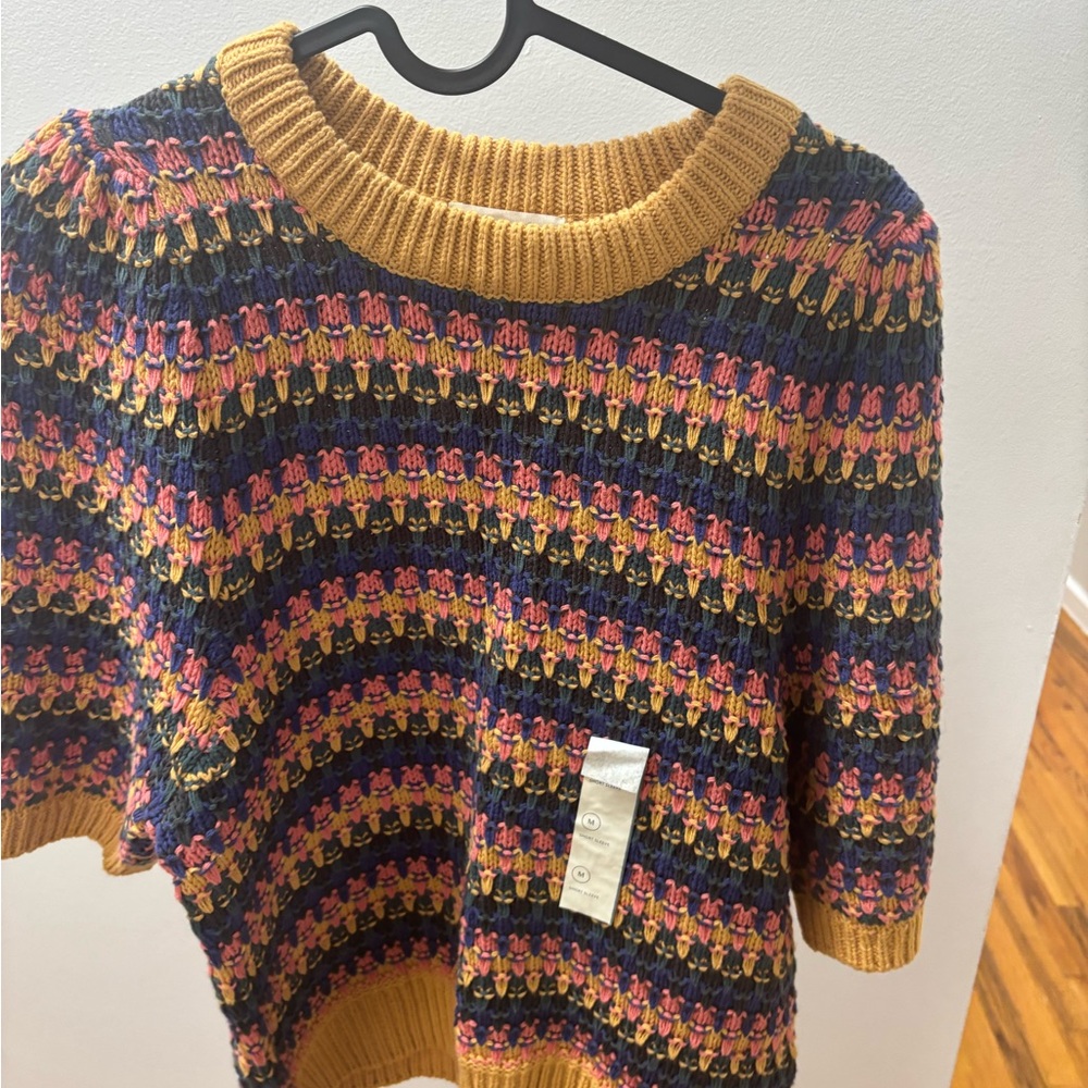 Target Multicolor Striped Knit Sweater with Mustard Trim